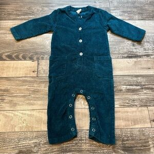 Kate Quinn Teal Corduroy Baby Romper with Buttons